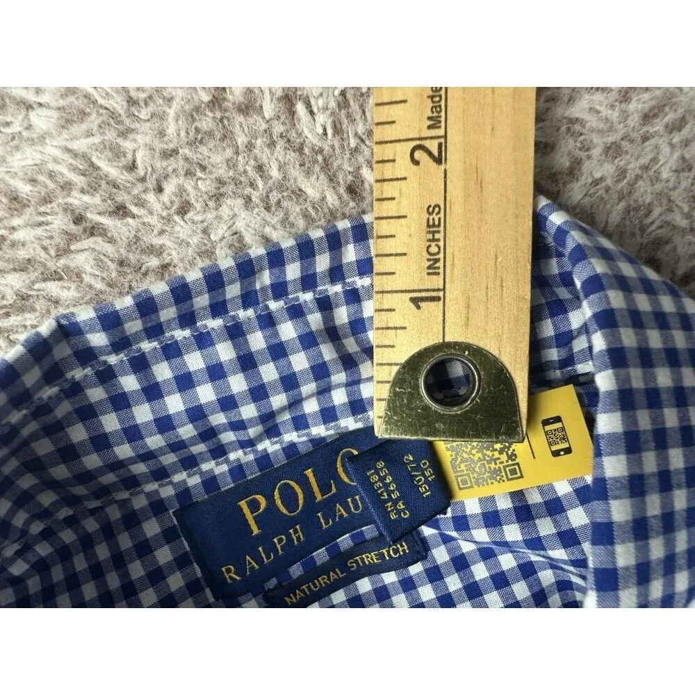 Polo Ralph Lauren Boy's M 10-12 Blue Gingham Check Button Down Shirt Long Sleeve
